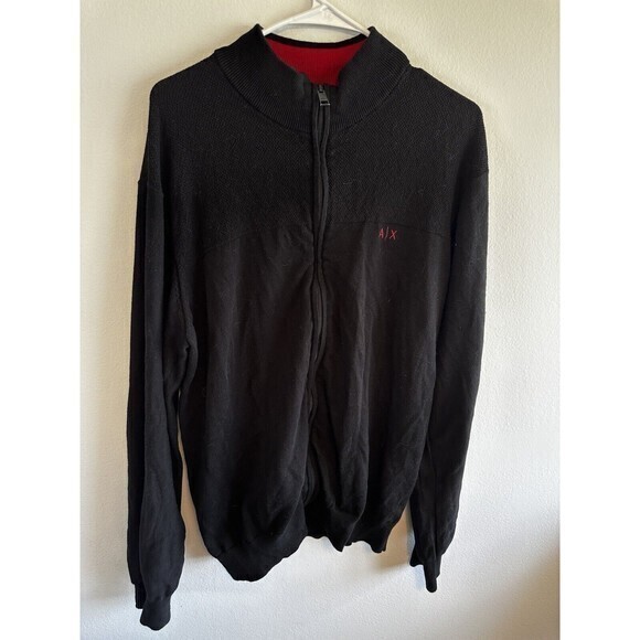 Armani Exchange Sweater Men Size XL Black Full‎ Zip Cotton Long Sleeve - Picture 1 of 10